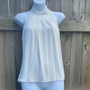 Lost April pleated mock neck back zip sleeveless white blouse